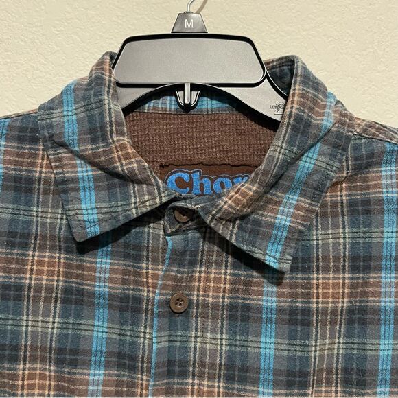 Chor Men’s Waffle Knit Lined Flannel Long Sleeve Shirt Size Small in Blue Brown - Picture 1 of 8